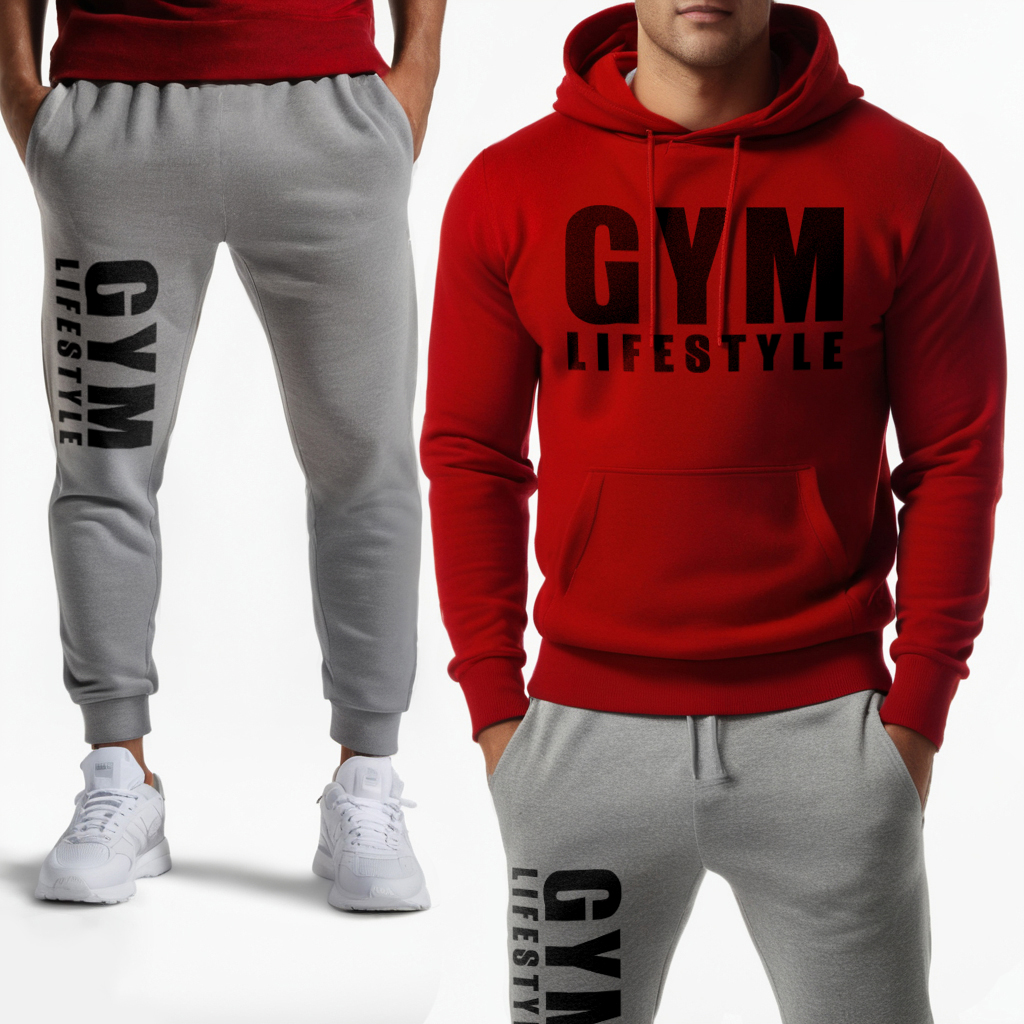 Gym lifestyle melegítő szett piros-szürke